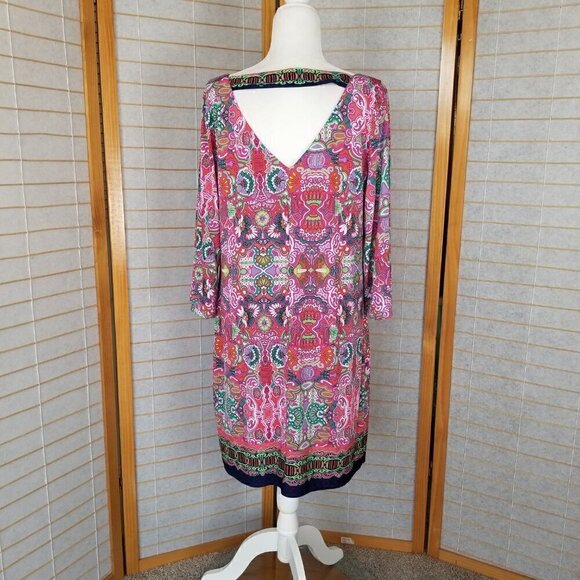 Laundry by Shelli Segal Calypso Shift Dress Colorful Bright 3/4 Sleeves Size L - Picture 6 of 14